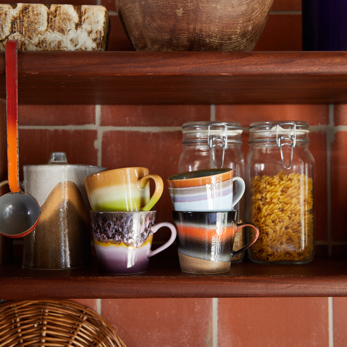 HKliving Tasse SOLID Cappuccino Mug 70's bunt 4er Set | 12x9,5x8,5 cm