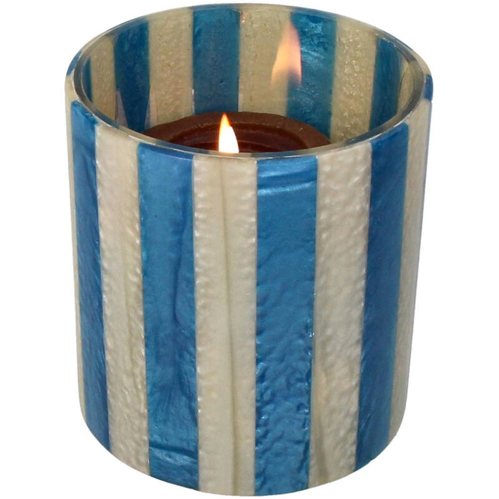 Kersten Kerzenhalter STRIPES blau creme | Ø10x12cm - Sir Henrys