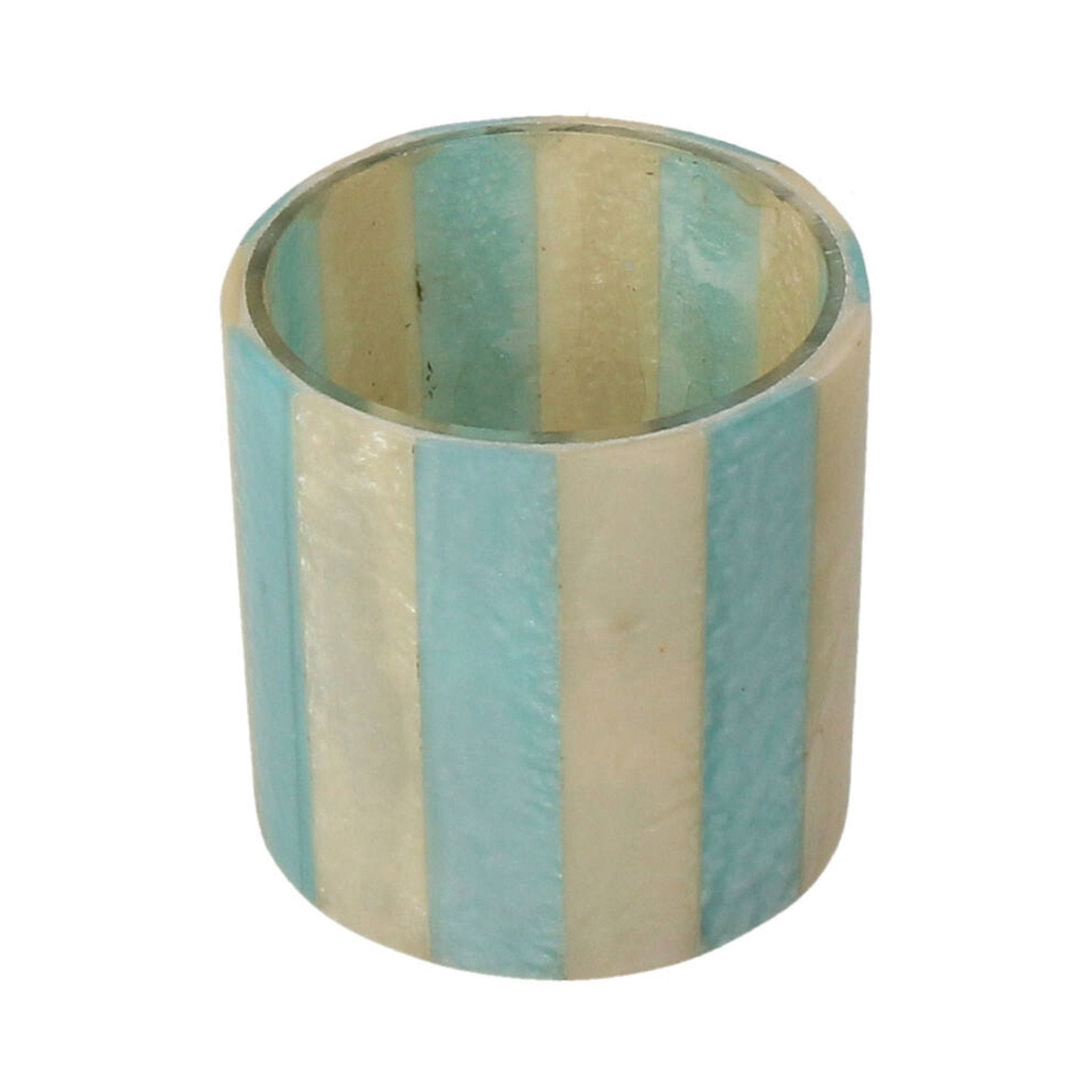 Kersten Kerzenhalter STRIPES hellblau creme | Ø7x8cm - Sir Henrys