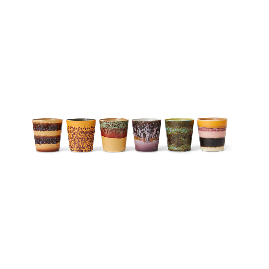 HKliving Becher VALLEY Coffee Mug 70's bunt 6er Set | 7,5x7,5x8cm