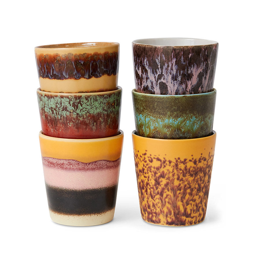 HKliving Becher VALLEY Coffee Mug 70's bunt 6er Set | 7,5x7,5x8cm