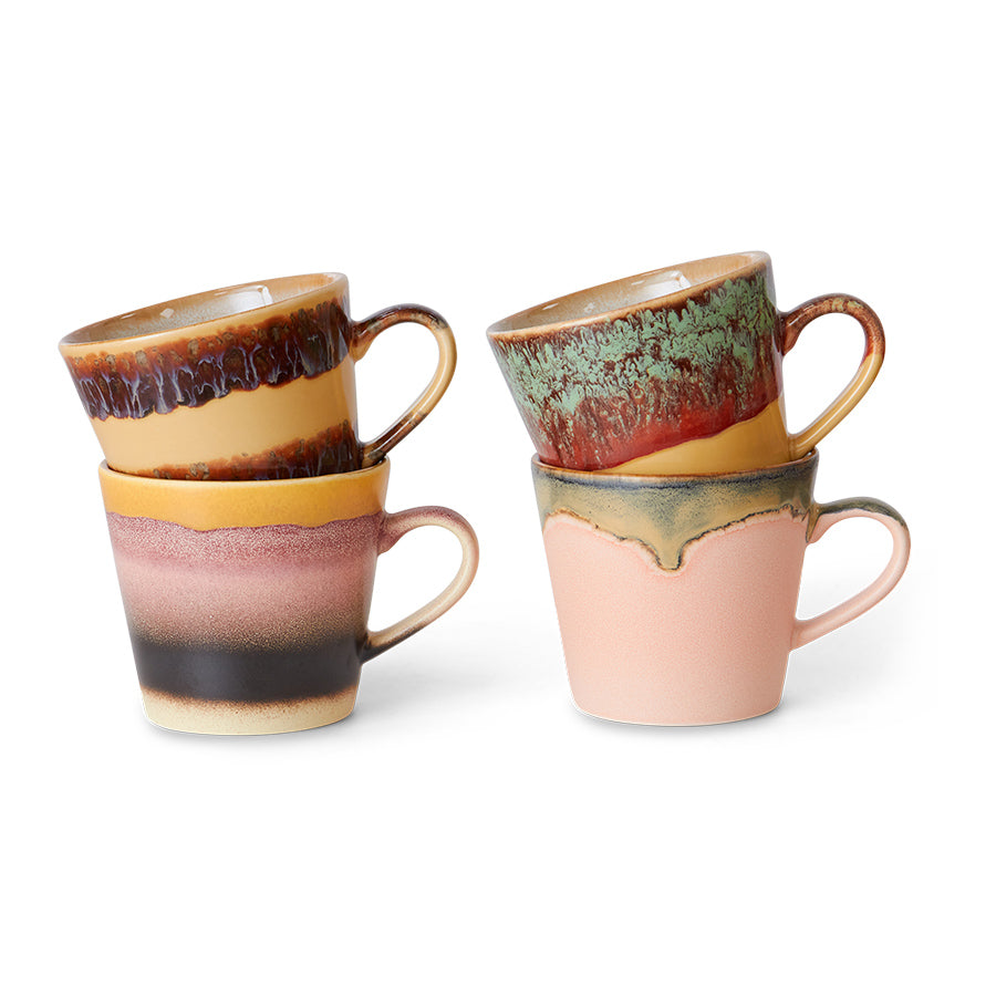 HKliving Tasse VISTA Cappuccino Mug 70's bunt 4er Set | 12x9,5x8,5 cm