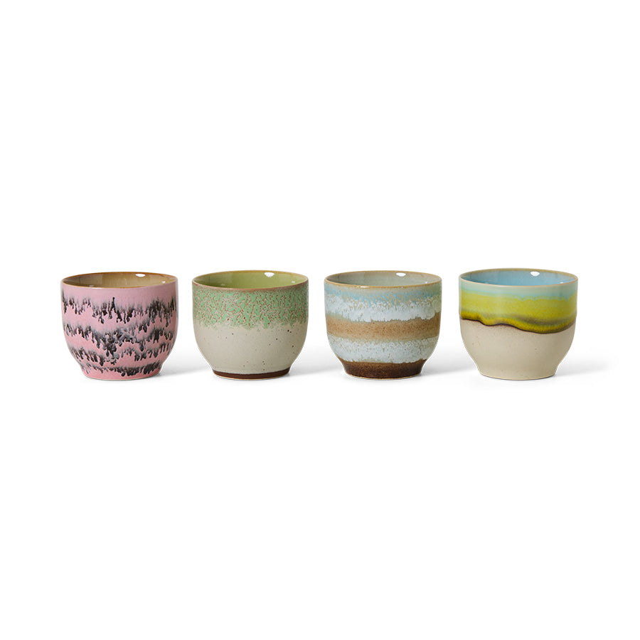 HKliving Becher Café Cup DECO 70s Ceramics bunt 4er Set | Ø8x7cm