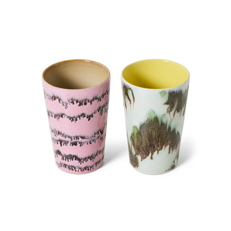 HKliving Becher Tea Mugs BAROQUE 70s Ceramics bunt 2er Set | Ø8,7x13,5cm