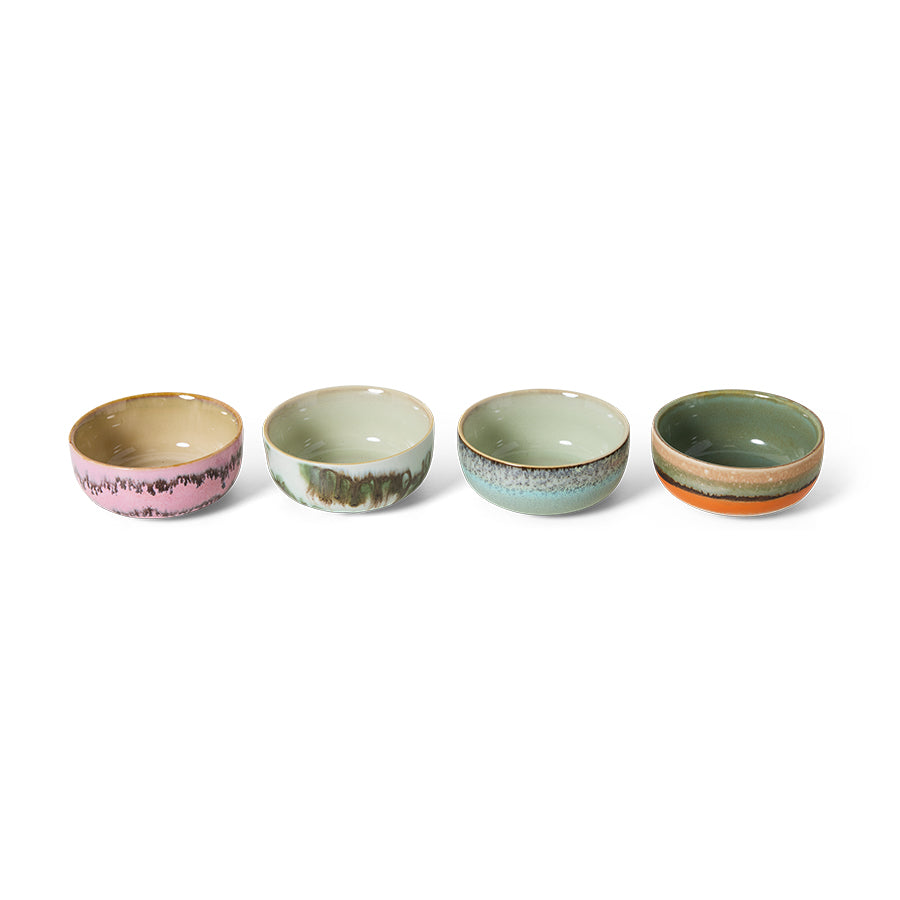 HKliving Schale Tapas Bowls RENAISSANCE 70s Ceramics bunt 4er Set | Ø11x5cm