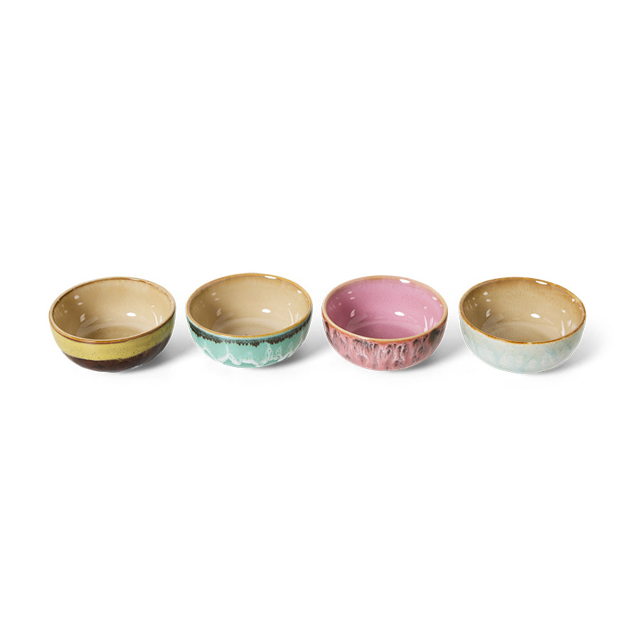 HKliving Schale Bowls XS MODERNIST 70s Ceramicsbunt 4er Set | Ø8,3x3,8cm
