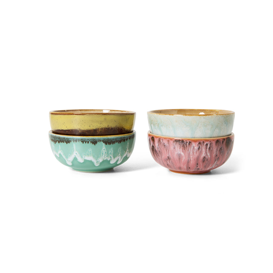 HKliving Schale Bowls XS MODERNIST 70s Ceramicsbunt 4er Set | Ø8,3x3,8cm