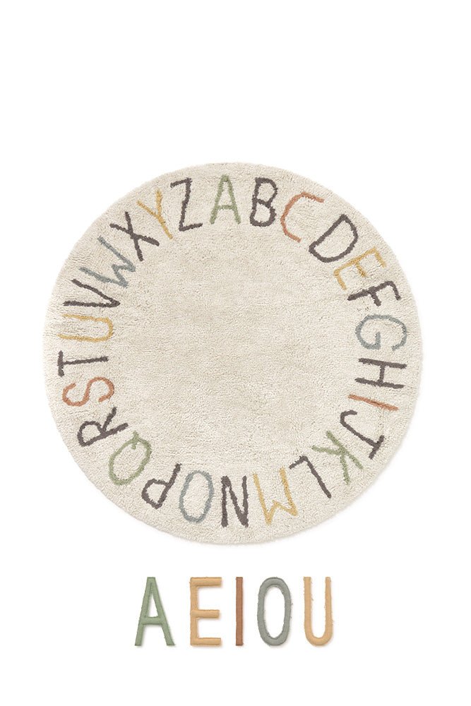 Lorena Canals waschbarer Spielteppich ABC Farben und Buchstaben | 120x120cm - Sir Henrys