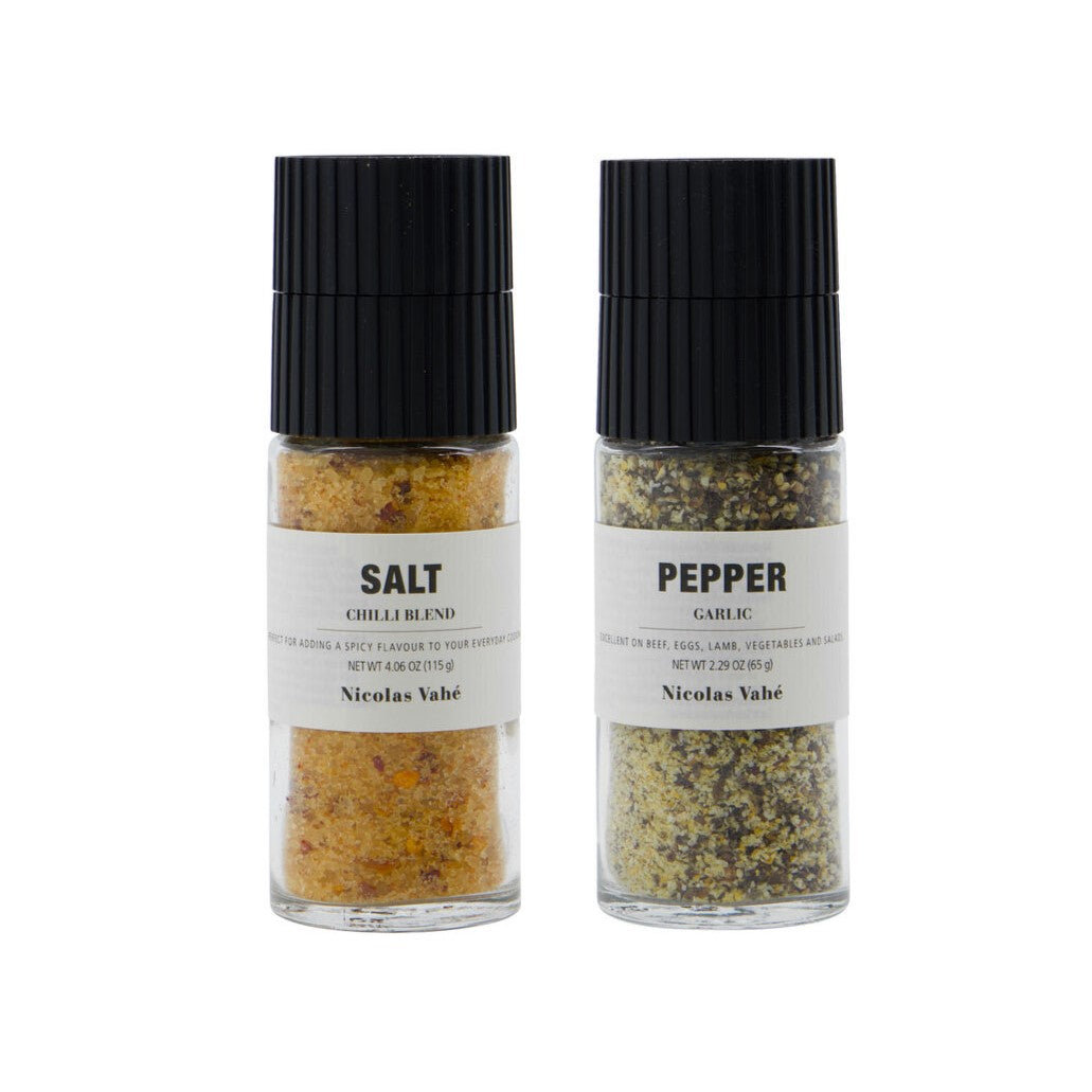Nicolas Vahé Geschenkbox Salz& Pfeffer CHILLI & GARLIC PEPPER 2er Set Gewürze | 115 +|65 g