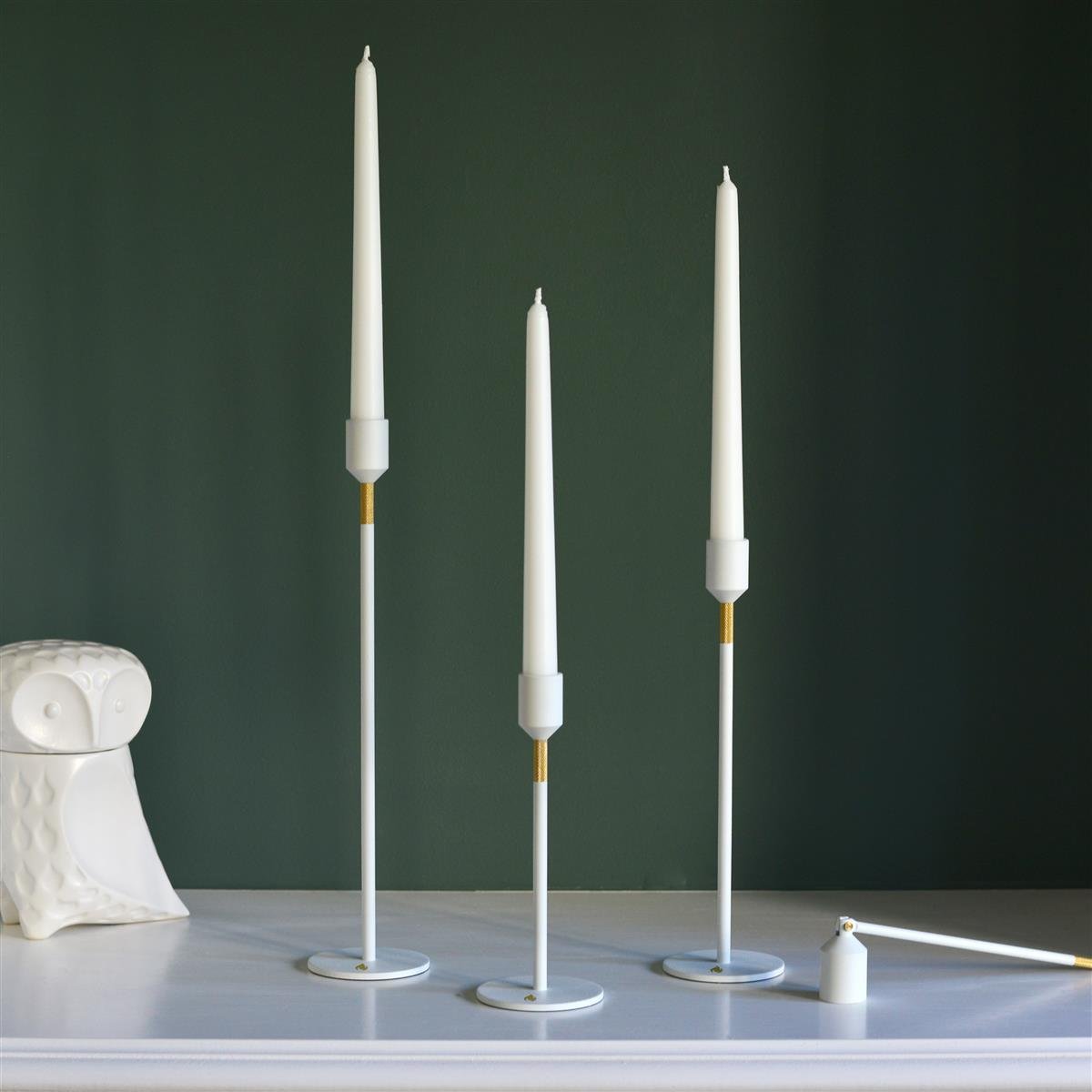 Nordic Flame Kerzenständer WHITE weiß gold 34cm - Sir Henrys