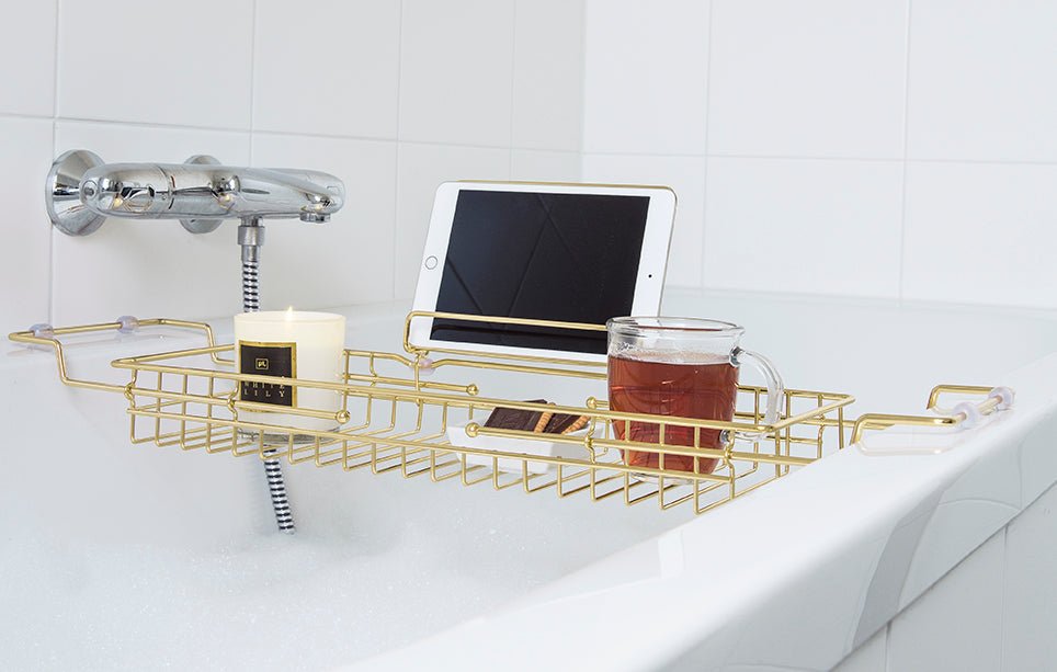 Present time Badewannenablage CADDY gold plated | 61-86x18cm - Sir Henrys