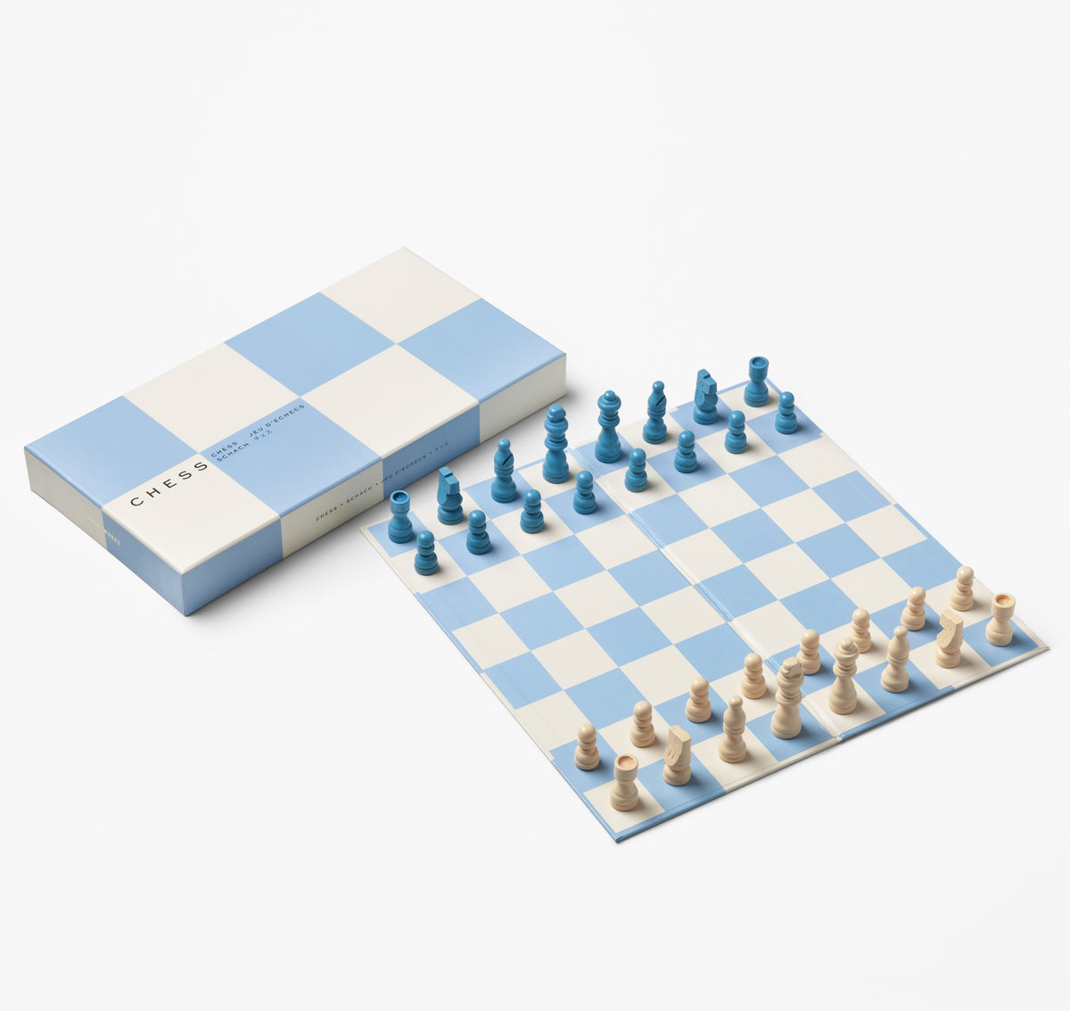 PRINTWORKS Brettspiel PLAY - CHESS hellblau | 35x18x4,2cm