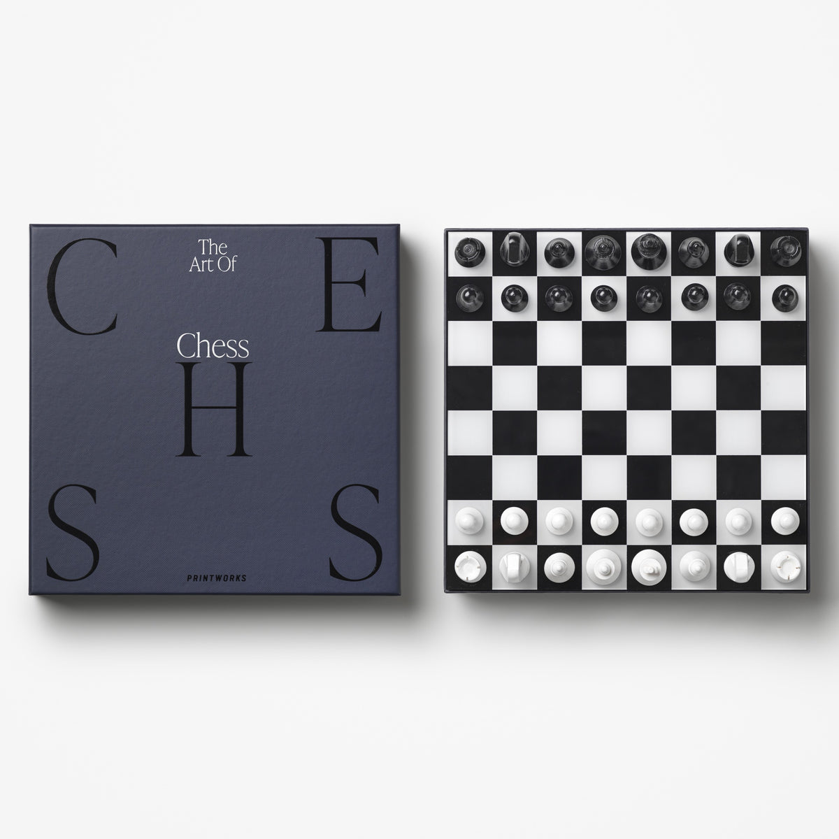 PRINTWORKS Brettspiel CLASSICS - ART OF CHESS schwarz weiß | 25x25x4,5cm