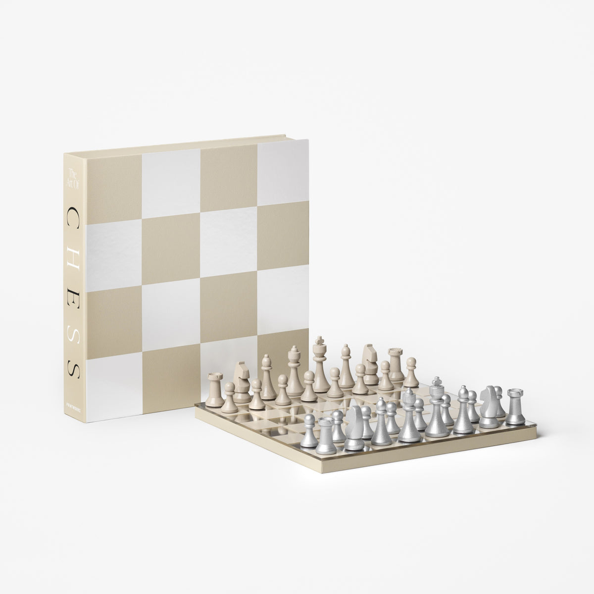 PRINTWORKS Brettspiel CLASSIC - ART OF CHESS beige silber | 28x28x4,5cm