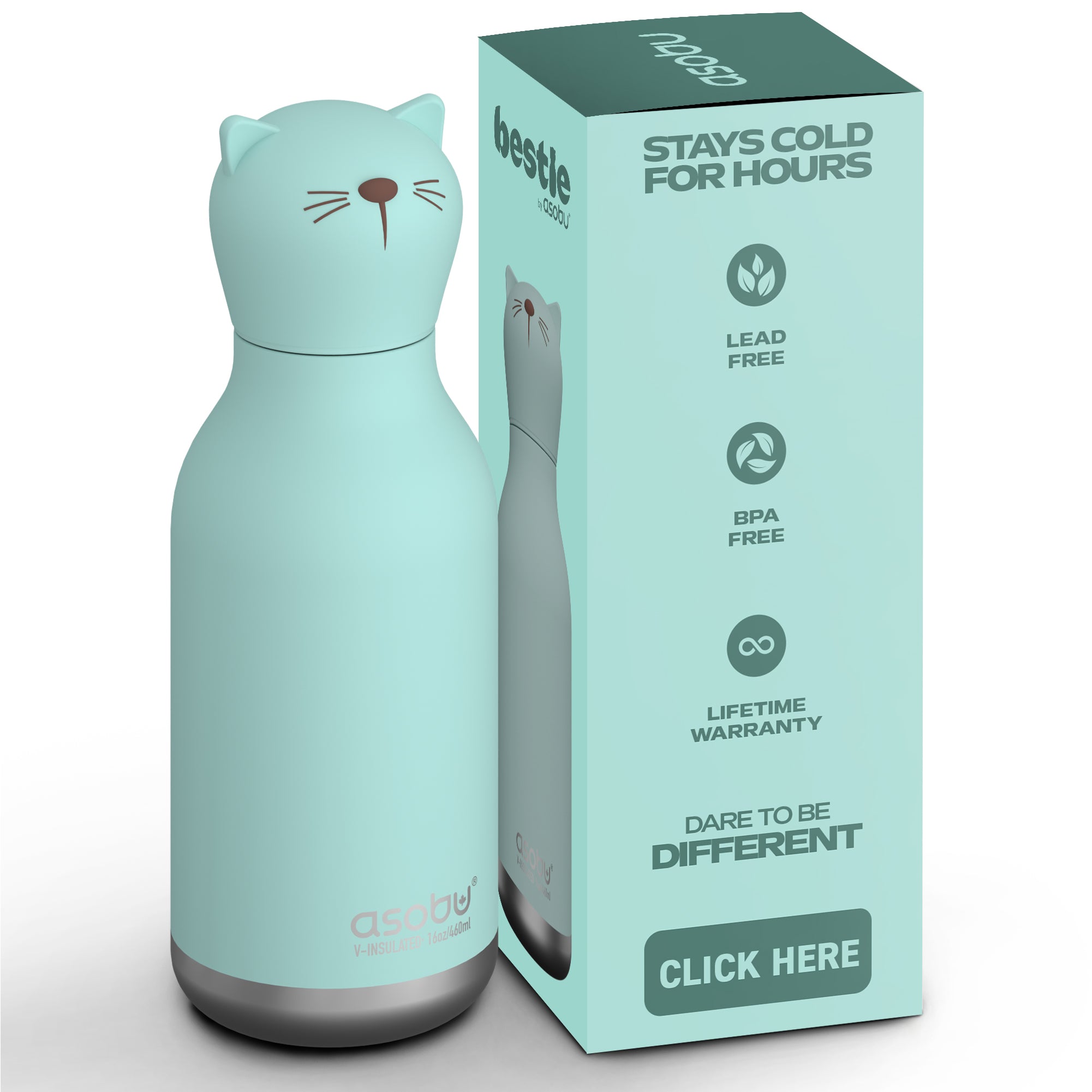Asobu® Kindertrinkflasche BESTIE mit Strohhalm 460ml - KATZE