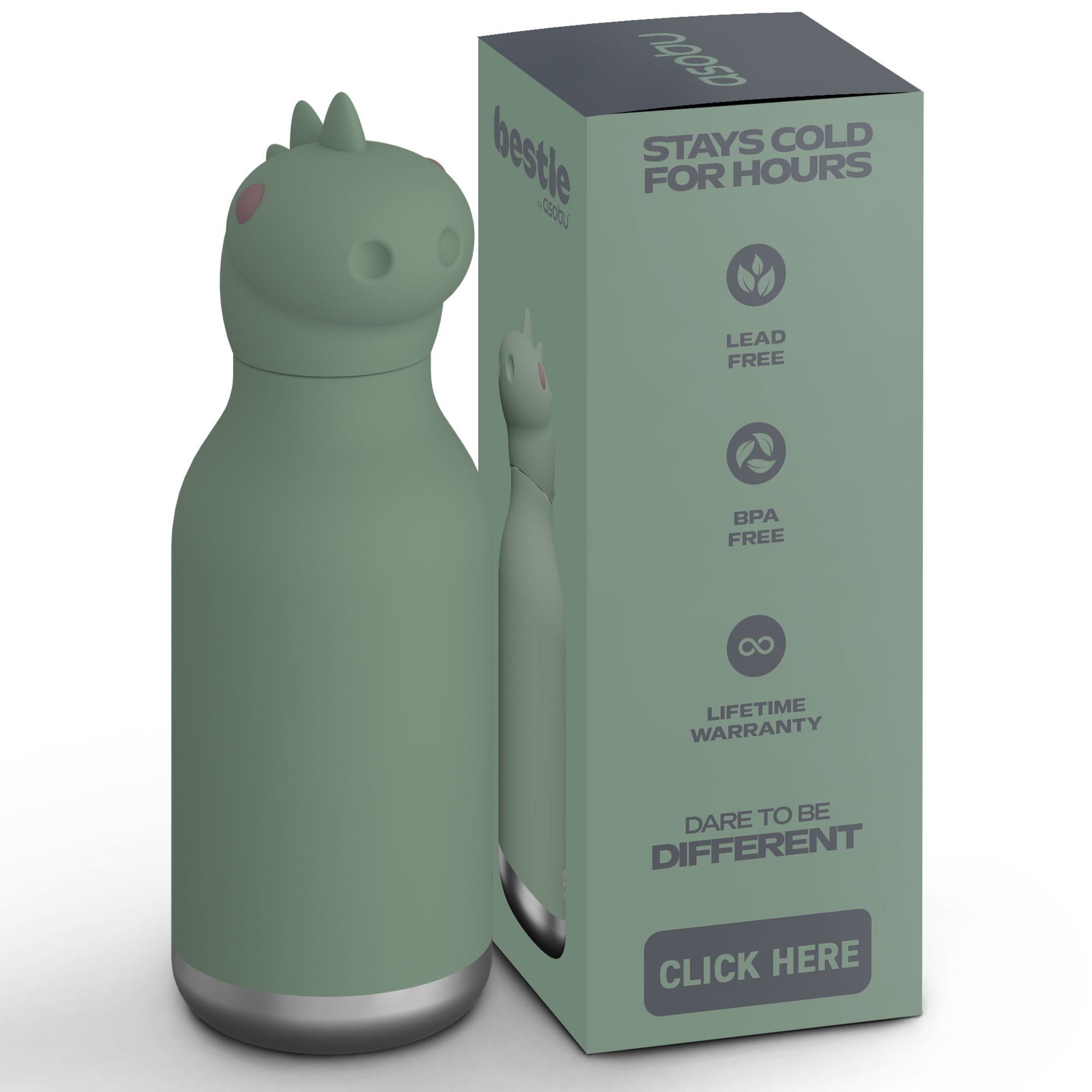 Asobu® Kindertrinkflasche BESTIE mit Strohhalm 460ml - DINOSAURIER
