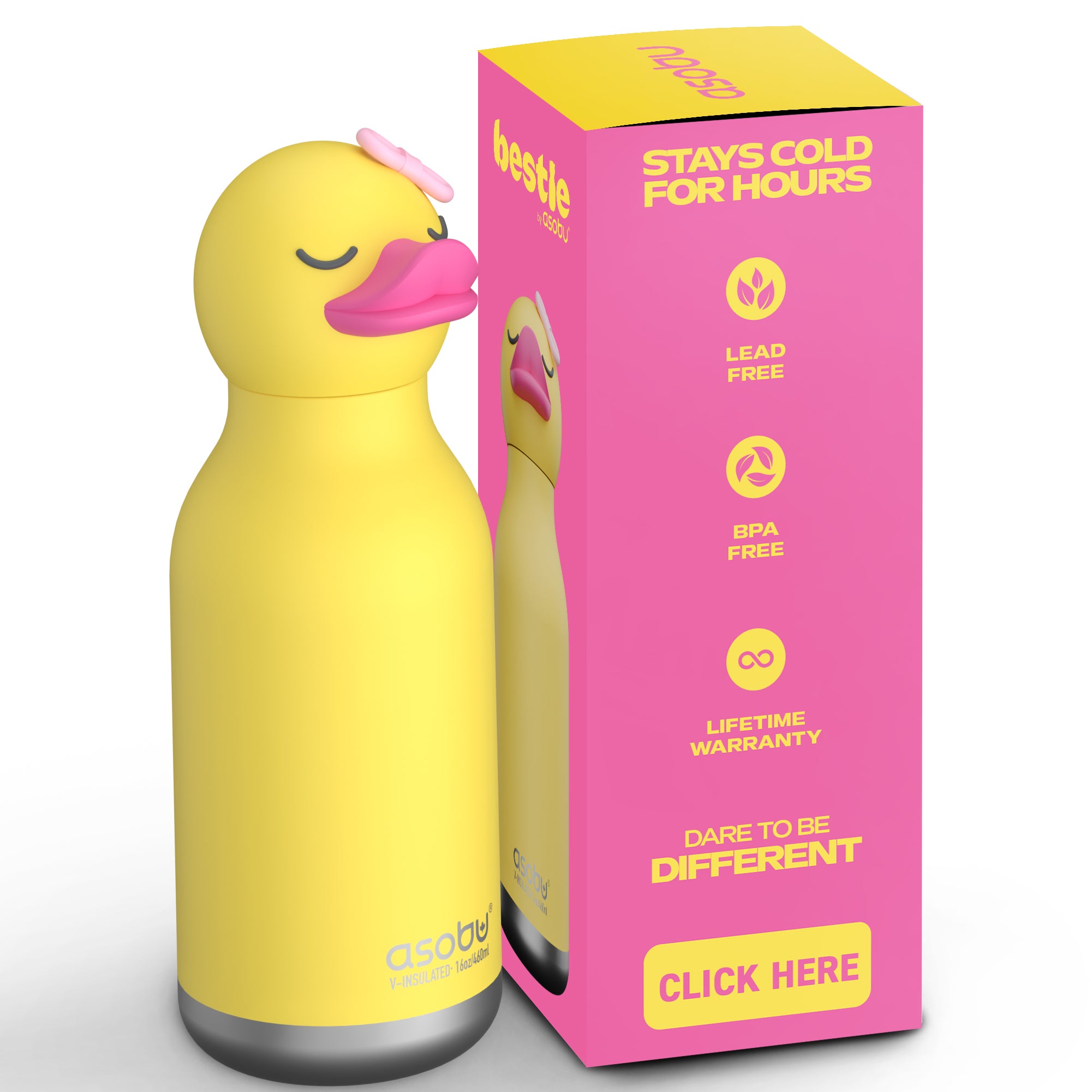 Asobu® Kindertrinkflasche BESTIE mit Strohhalm 460ml - ENTE