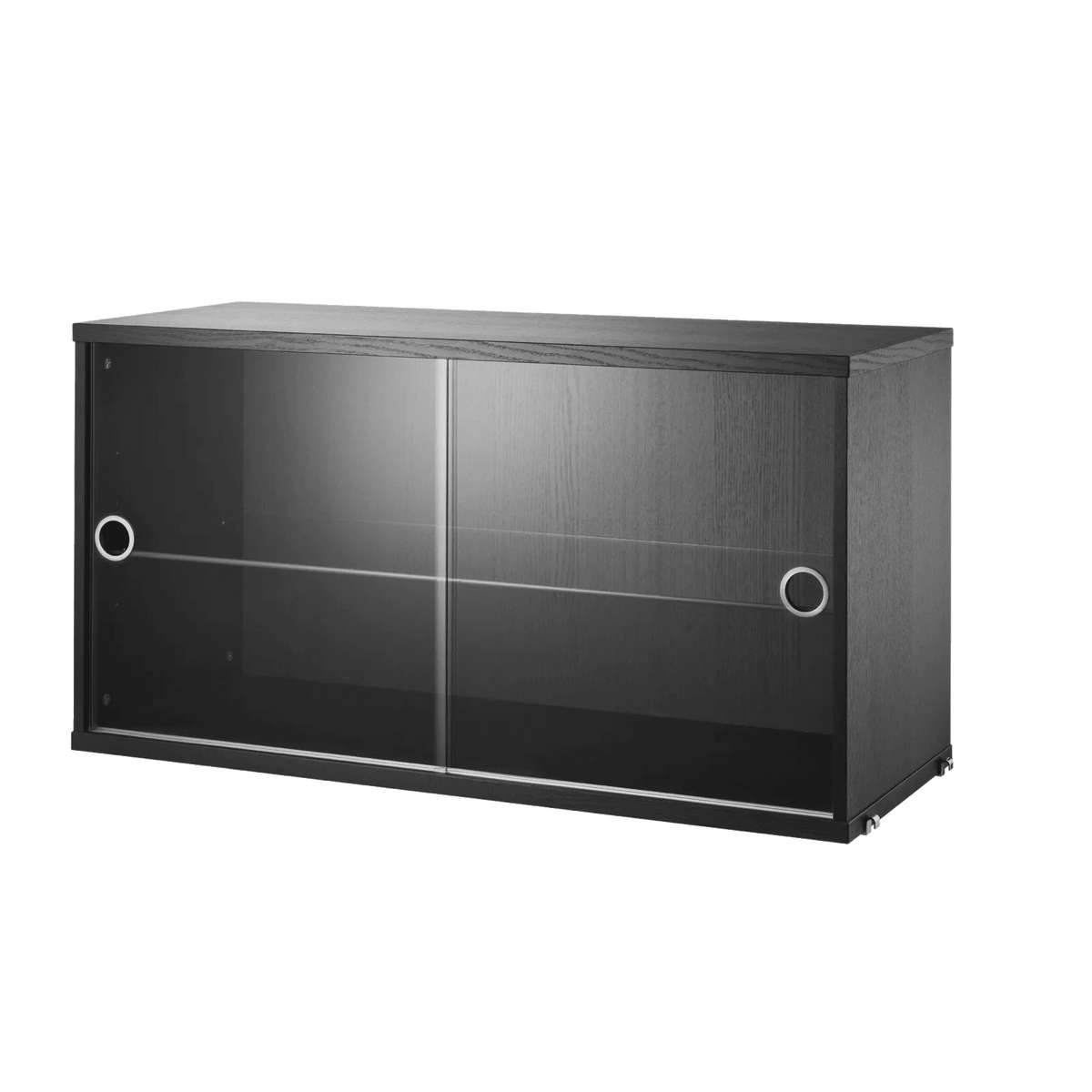 String Furniture Schrank mit Schiebetüren aus Glas B78 x T30 x H42, Schwarz gebeizte Esche - Sir Henrys