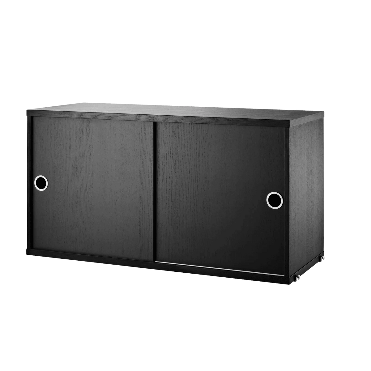 String Furniture Schrank mit Schiebetüren B78 x T30 x H42, Schwarz gebeizte Esche - Sir Henrys