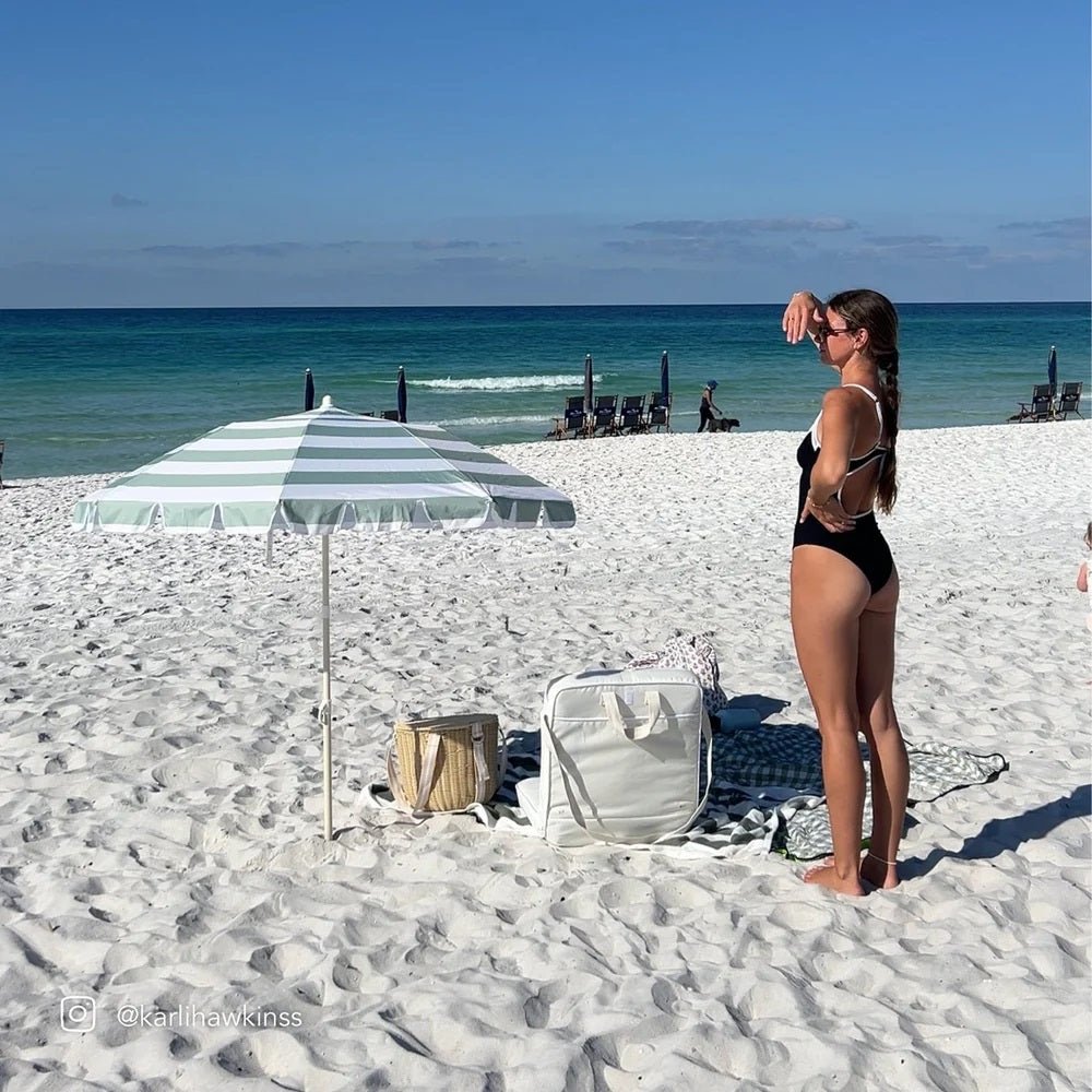 Sunnylife Sonnenschirm Strandschirm LA PALMA salbei creme gestreift | Ø 170x200cm - Sir Henrys