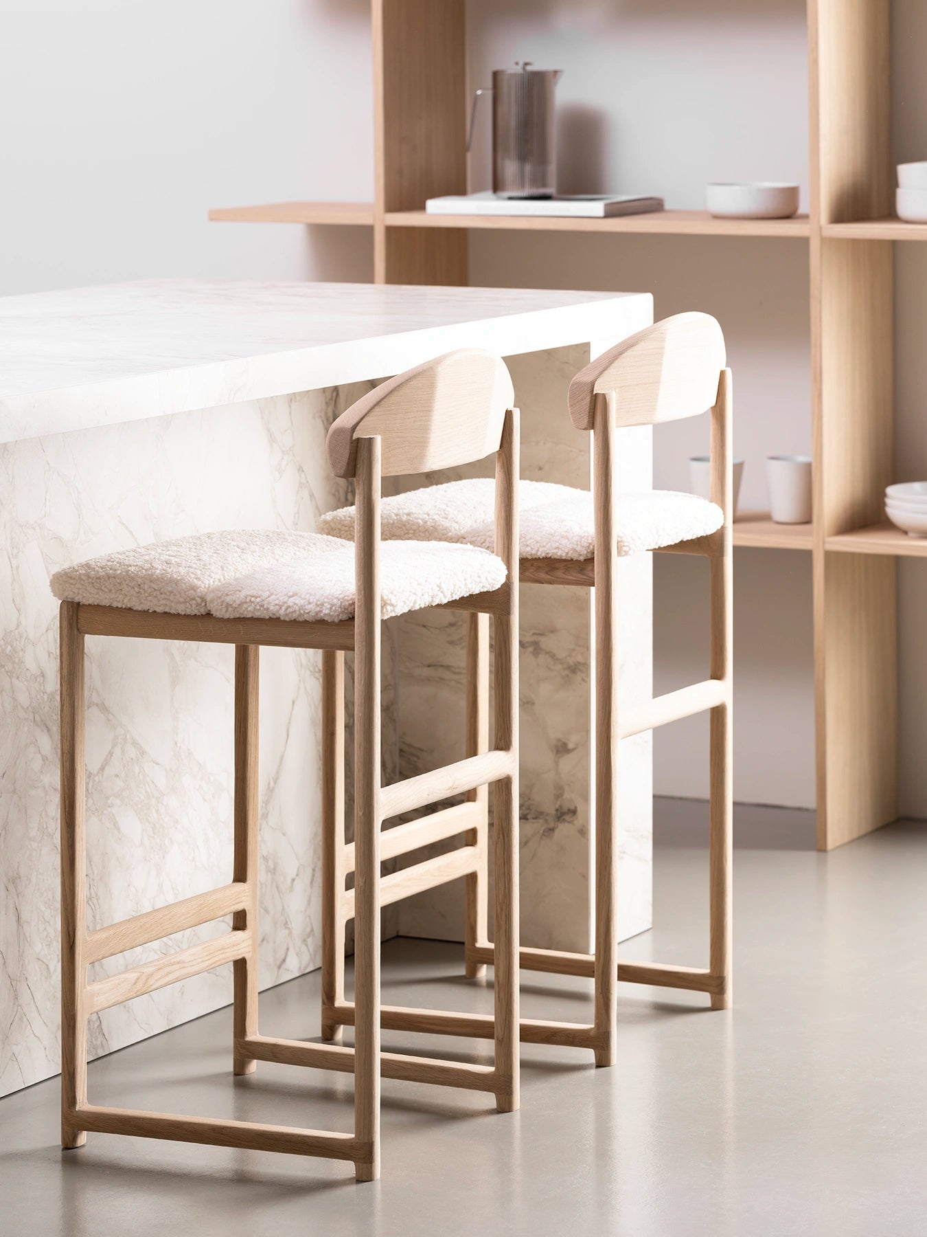 by Crea® Barhocker TED Eiche Natur Bouclé Ivory