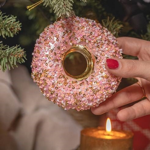 Vondels Christbaumschmuck DONUT Glas gold/pink 11cm - Sir Henrys