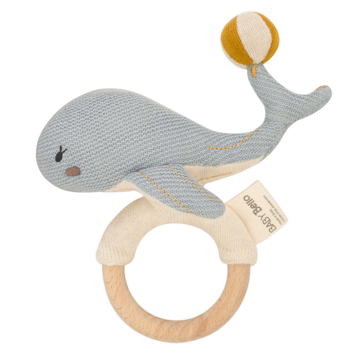 Baby Bello Rassel WALLY THE WHALE hellblau | 7x12x13cm