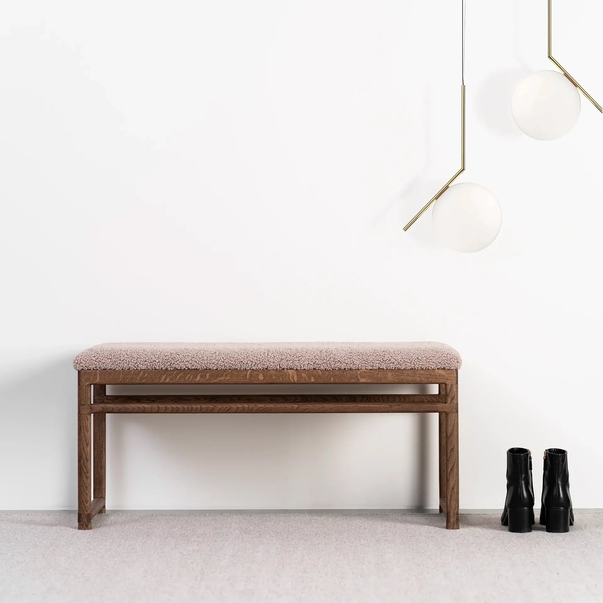 by Crea® Holzbank ALVA Dunkle Eiche Bouclé Greige