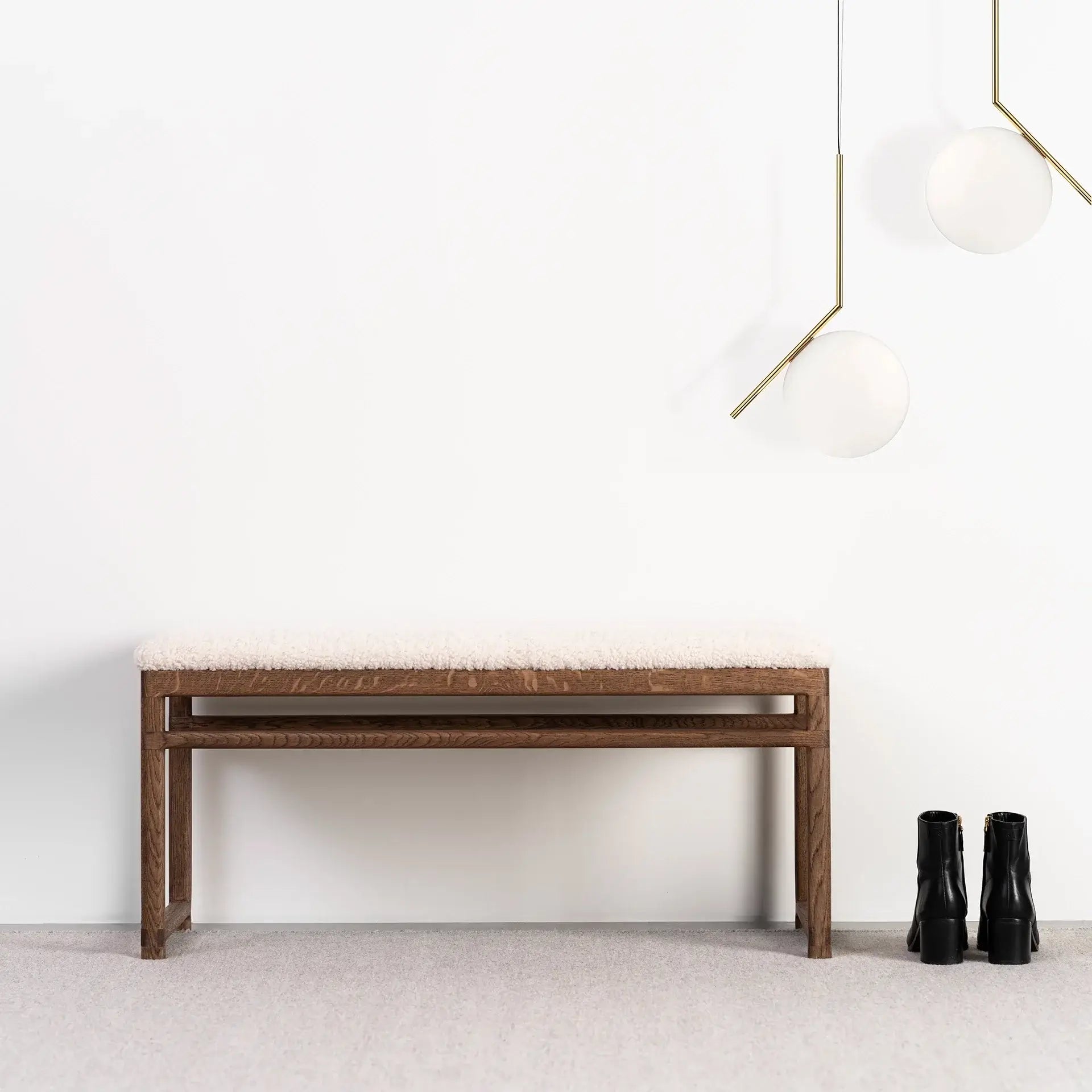 by Crea® Holzbank ALVA Dunkle Eiche Bouclé Ivory