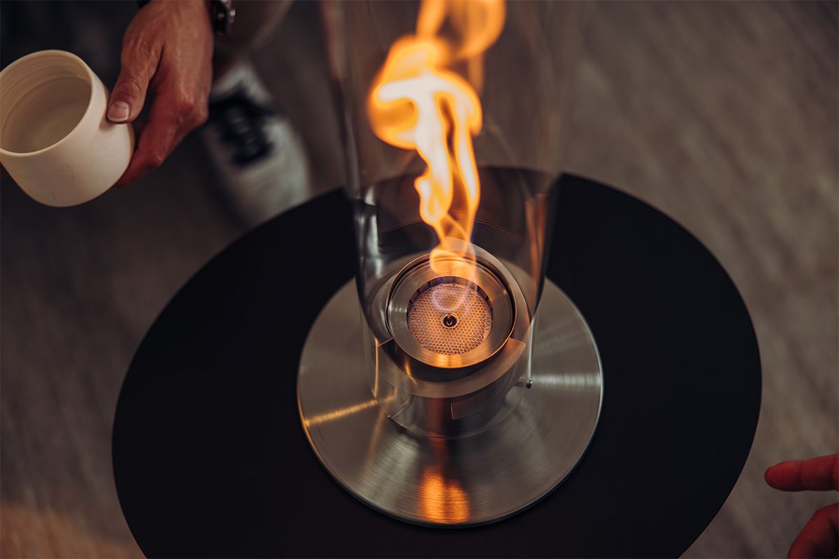 Höfats Tischfeuer Windlicht SPIN 1200 silber | 70x24,5x21,5cm