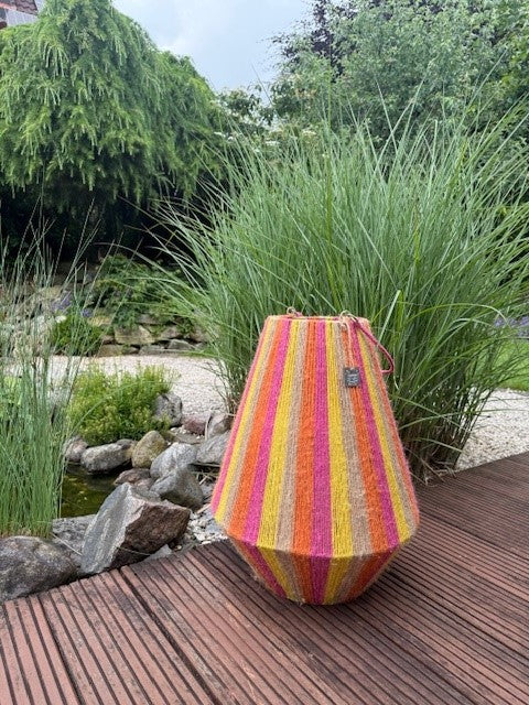 Van der Leeden Laterne STRIPED Jute Natur/Gelb/Orange/Fuchsia L | Ø 20cm H50cm