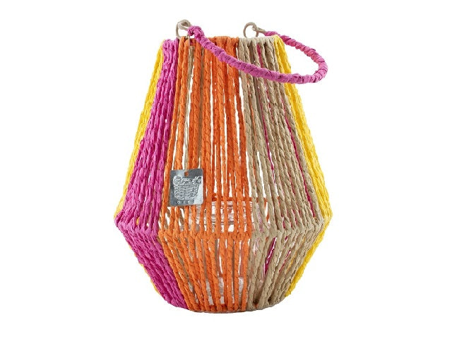 Van der Leeden Laterne STRIPED Jute Natur/Gelb/Orange/Fuchsia M | Ø26cm H30cm