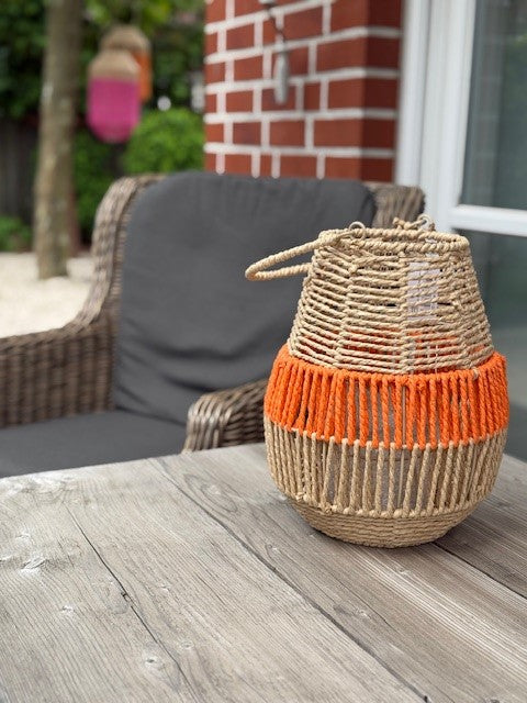 Van der Leeden Laterne ORANGE Seegras Natur/Orange | Ø 26cm H 31cm