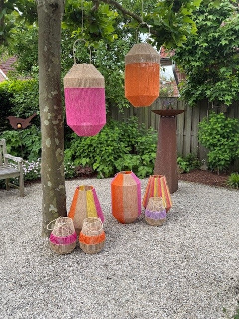 Van der Leeden Laterne LILA Seegras Natur/Violett | Ø 26cm H 31cm