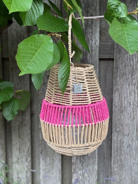 Van der Leeden Laterne PINK Seegras Natur/Fuchsia | Ø 26cm H 31cm
