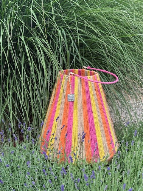 Van der Leeden Laterne STRIPED Jute Natur/Gelb/Orange/Fuchsia L | Ø 20cm H50cm