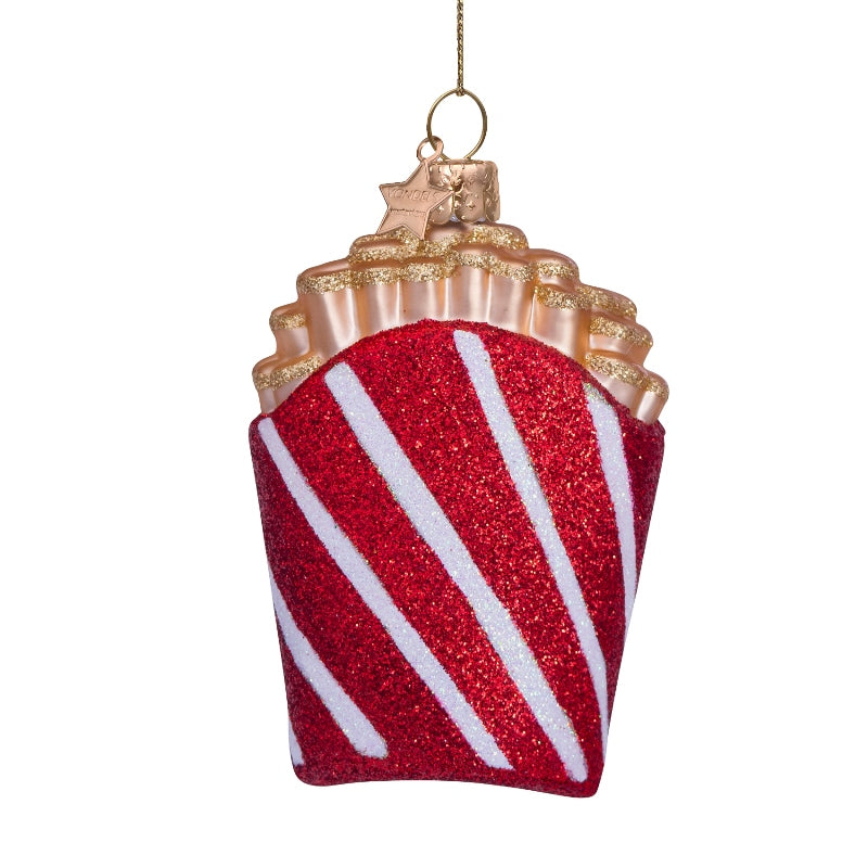 Vondels Christbaumschmuck FRENCH FRIES Glas rot weiß glitzer 11cm