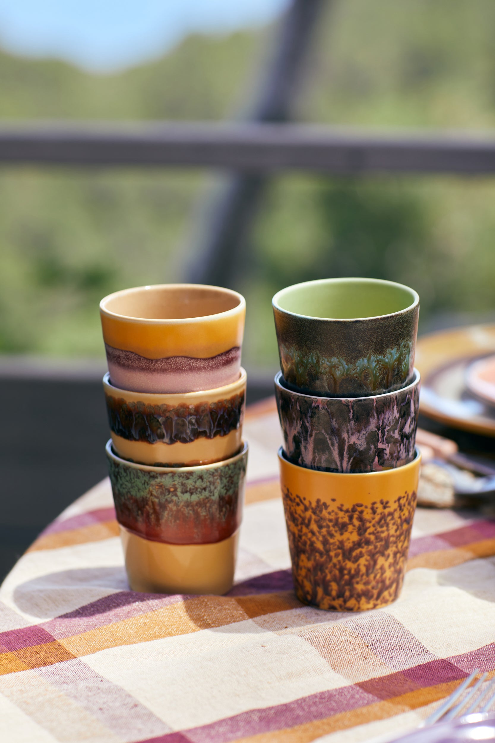 HKliving Becher VALLEY Coffee Mug 70's bunt 6er Set | 7,5x7,5x8cm
