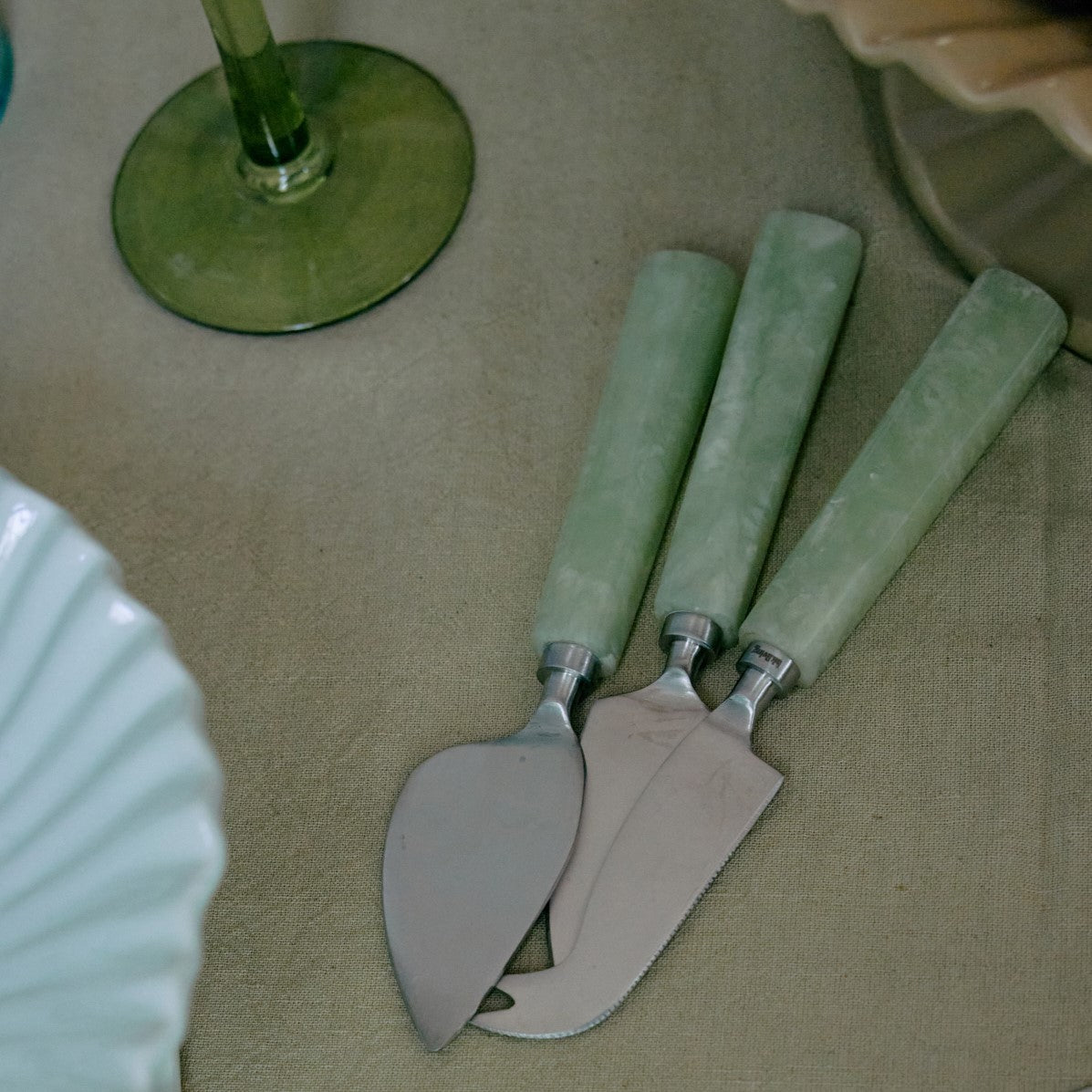 HKliving Käsemesser Cheese Knives SAGE 3er Set hellgrün