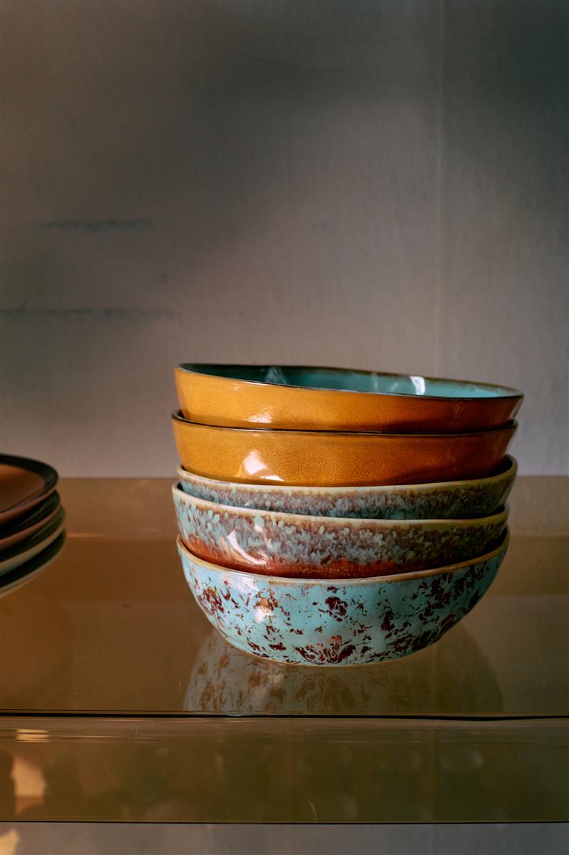 HKliving Schale Pasta Bowls PATINA 70s Ceramics bunt 2er Set | Ø18,7x5,2cm