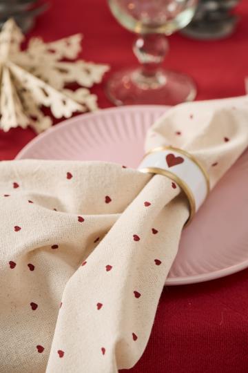 IB Laursen Serviette VALENTIN natur mit roten Herzen  | 40x40cm