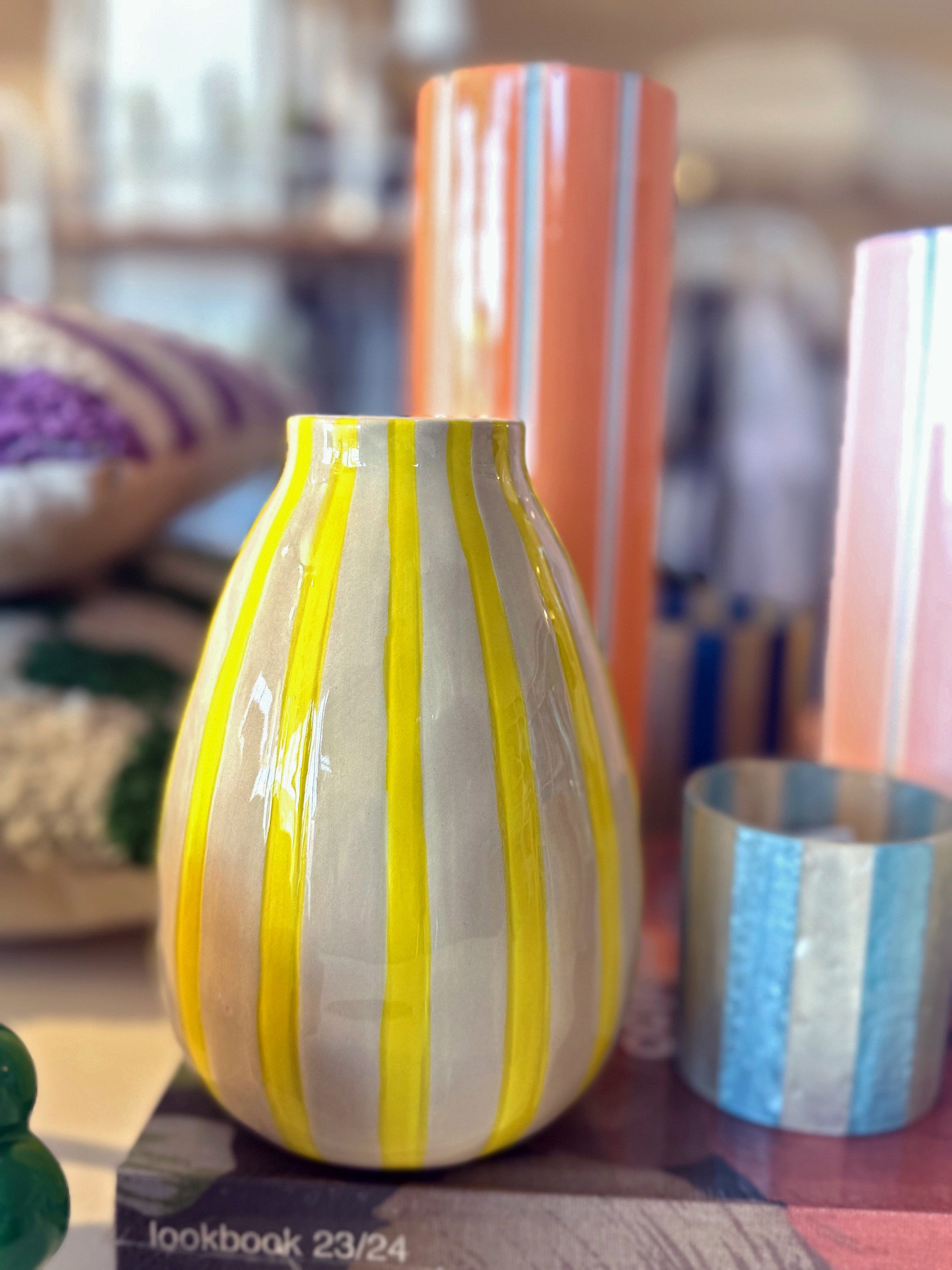 Kersten Vase STRIPES gelb | Ø12x18cm
