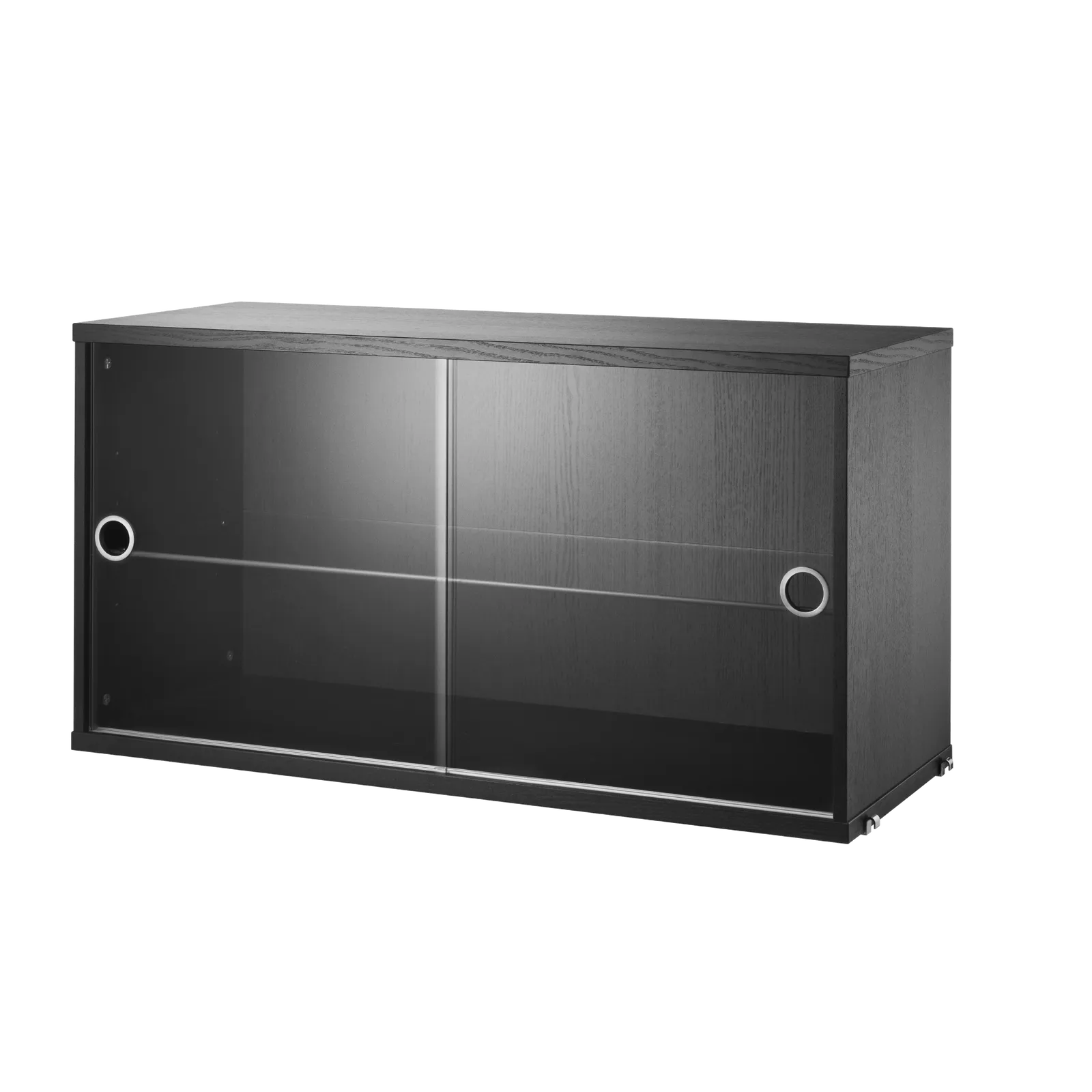 String Furniture Schrank mit Schiebetüren aus Glas B78 x T30 x H42, Schwarz gebeizte Esche