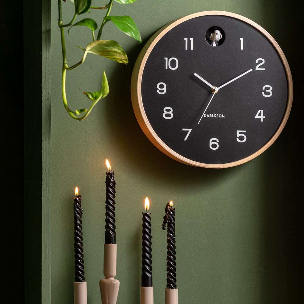 Karlsson Wanduhr NATURAL CUCKOO schwarz | Ø31,5x6cm