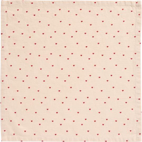 IB Laursen Serviette VALENTIN natur mit roten Herzen  | 40x40cm