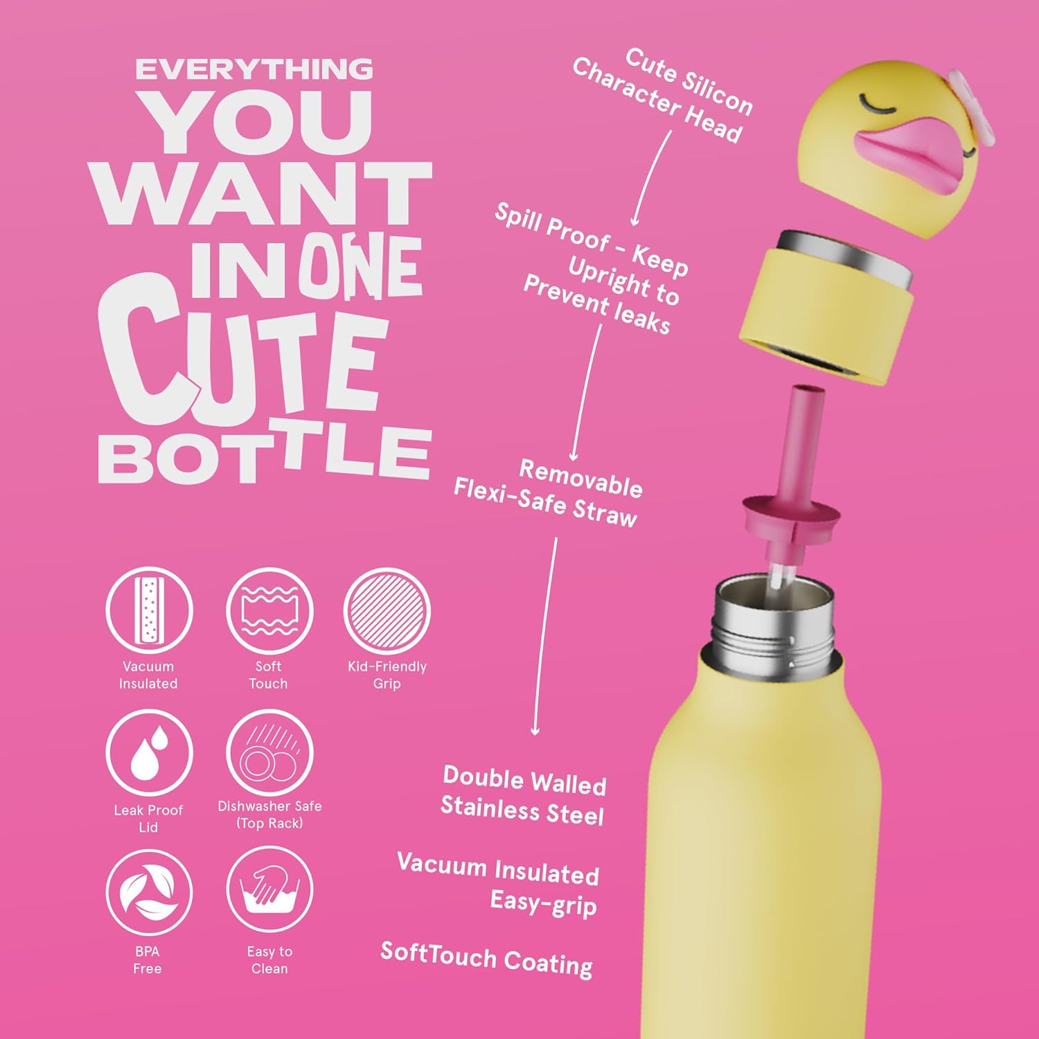 Asobu® Kindertrinkflasche BESTIE mit Strohhalm 460ml - ENTE