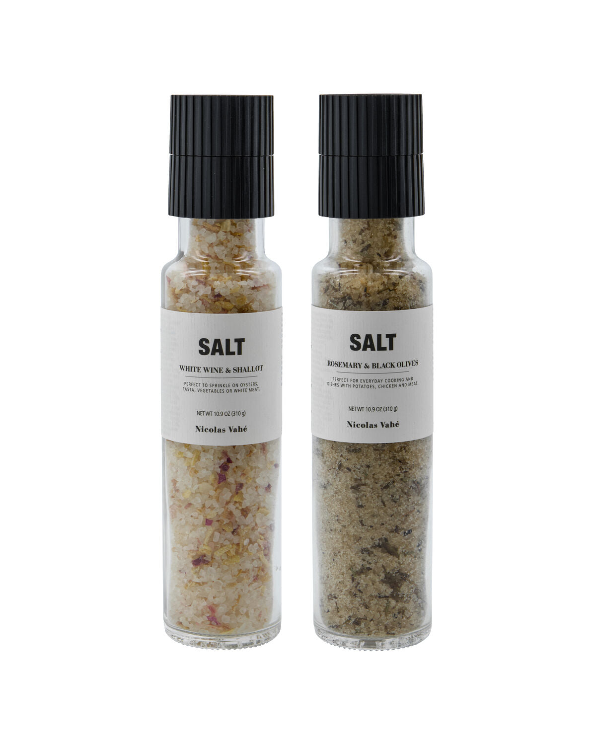 Nicolas Vahé Geschenkbox Salz WHITE WINE + SHALLOTS & ROSEMARY + OLIVES 2er Set | 310 + 310 g