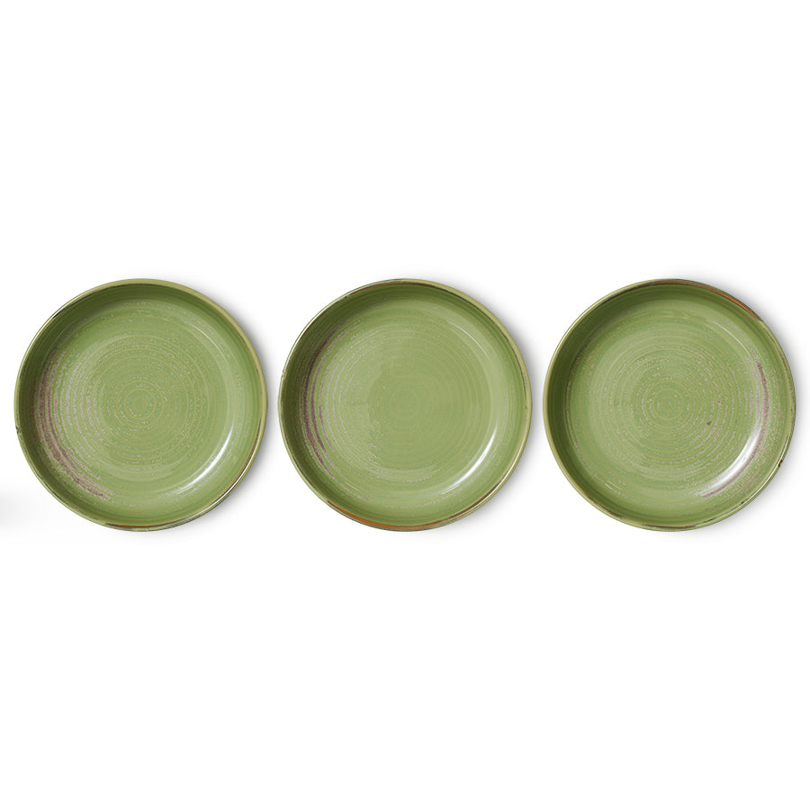 HKliving Teller tief L MOSS GREEN Chef Ceramics hellgrün | Ø21,5x4,8cm