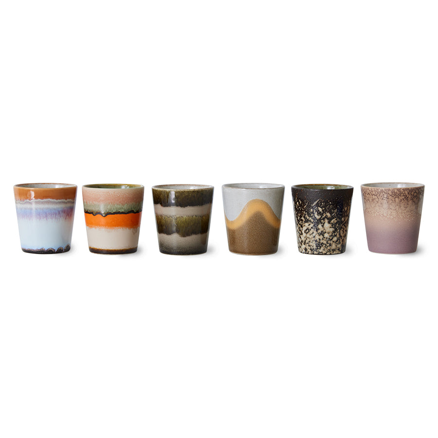 HKliving Becher ELEMENTS Coffee Mug 70's bunt 6er Set | 7,5x7,5x8cm
