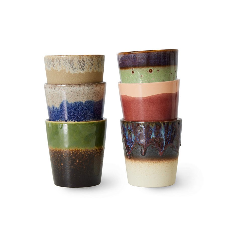 HKliving Becher GROUNDING Coffee Mug 70's bunt 6er Set | 7,5x7,5x8cm